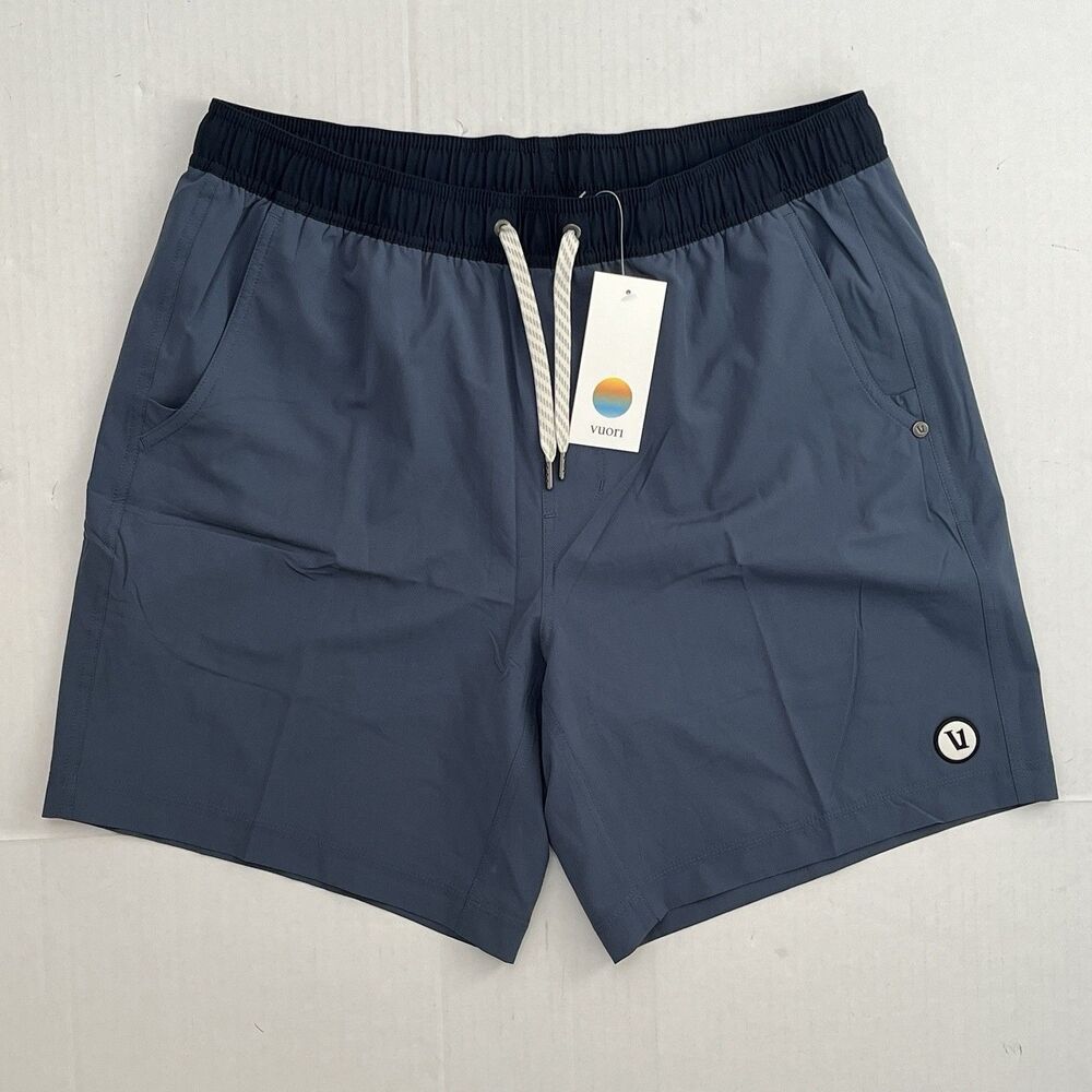 Vuori Men’s Kore Lined 7” Shorts Large Blue Gym Training Performance Activewear